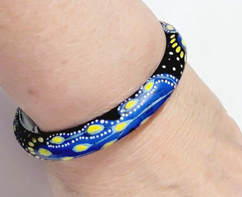 Starry Night Hand Painted Bangle Bracelet, Blue Black, Designer Jewelry bn-1